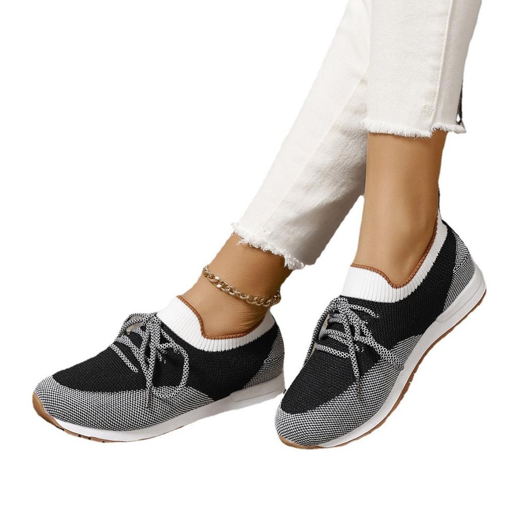 Foreign trade large size flat-bottomed sports and leisure shoes women's 2025 autumn new comfortable and breathable fly-woven mesh lightweight runnin