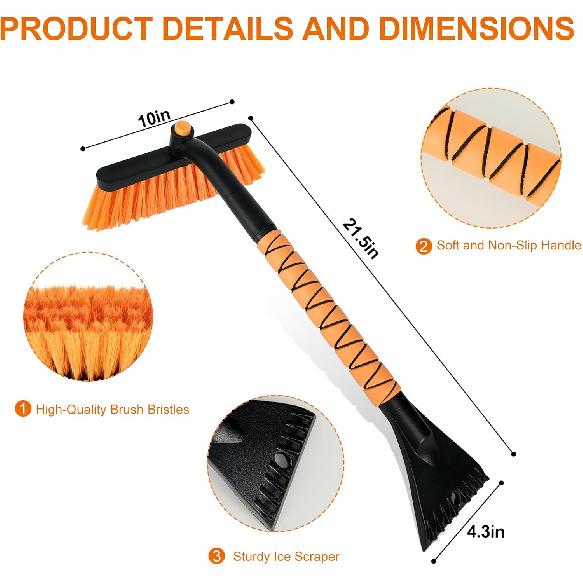 26" Snow Brush & Ice Scraper for Car Windshield and Window | 2-in-1 Winter Tool with Premium Bristles for Cars/SUVs/Trucks — Rotating Head, Heavy -