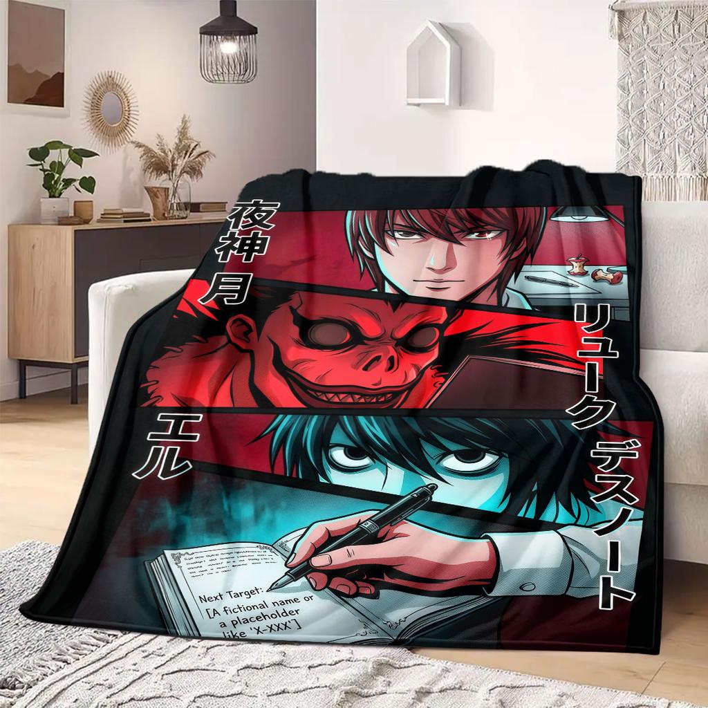 Death Note Top 2D Cartoon Flannel Blanket, Printed Pattern for Room, Soft Bedding Travel Picnic Throw_LIAN