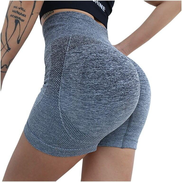 High Waist Yoga Shorts for Women, Stretchy Fitness Running Shorts, Gray, One Size