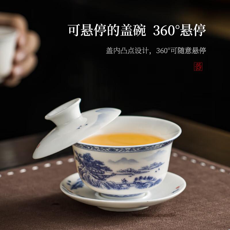 Blue and White Porcelain Lotus Landscape Gaiwan