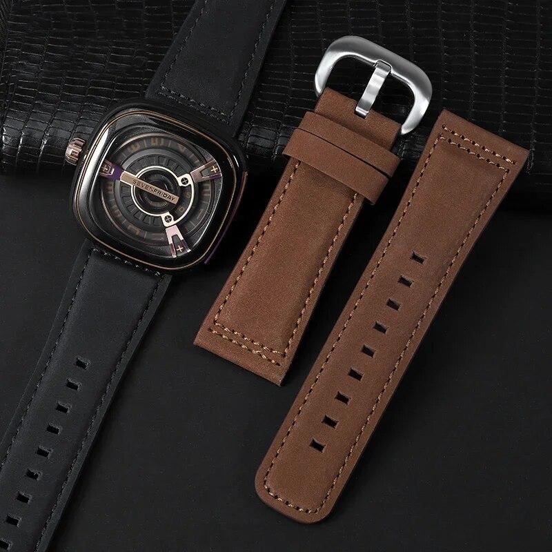Uhrenarmband aus echtem Leder für Herrenuhrenarmband Sevenfriday Q203 M203 P1 P2 S2 M2 Q2 03 01 02 Braun blau Rindsleder 28mm