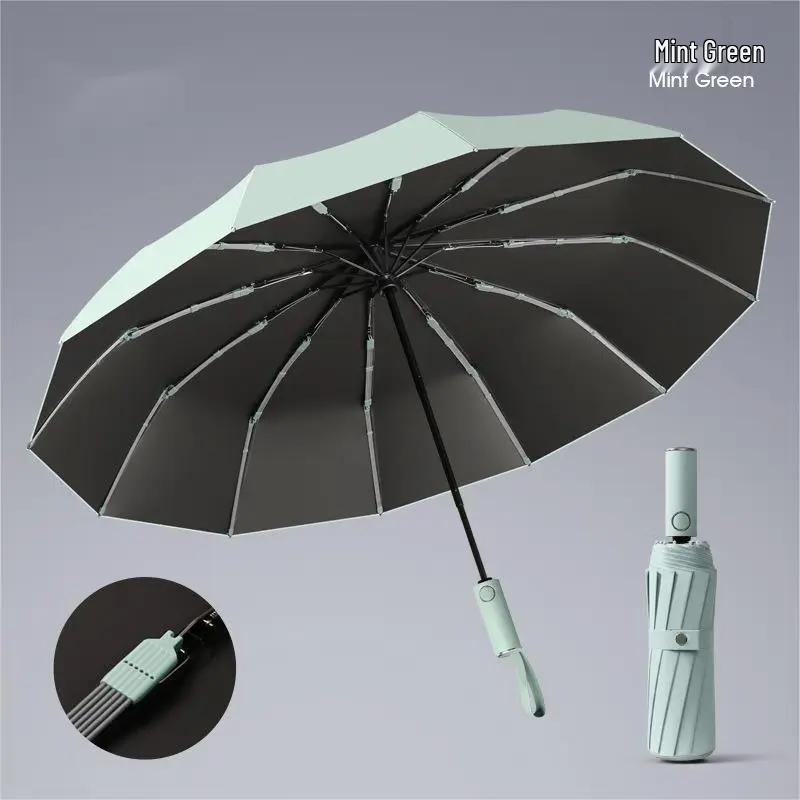 Caderno 12-Rib Automatic Folding Sun & Rain Umbrella