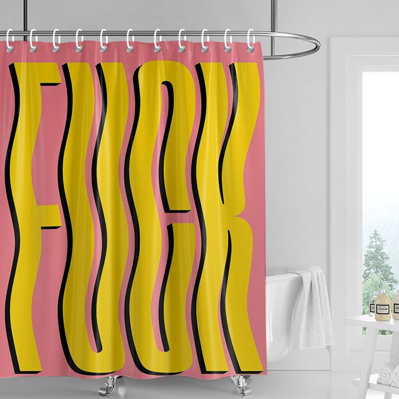 Ins Style Bathroom Soft Cloth Shower Curtain Abstract Geometric Pattern Design Waterproof Bathroom Door Curtain Decoration