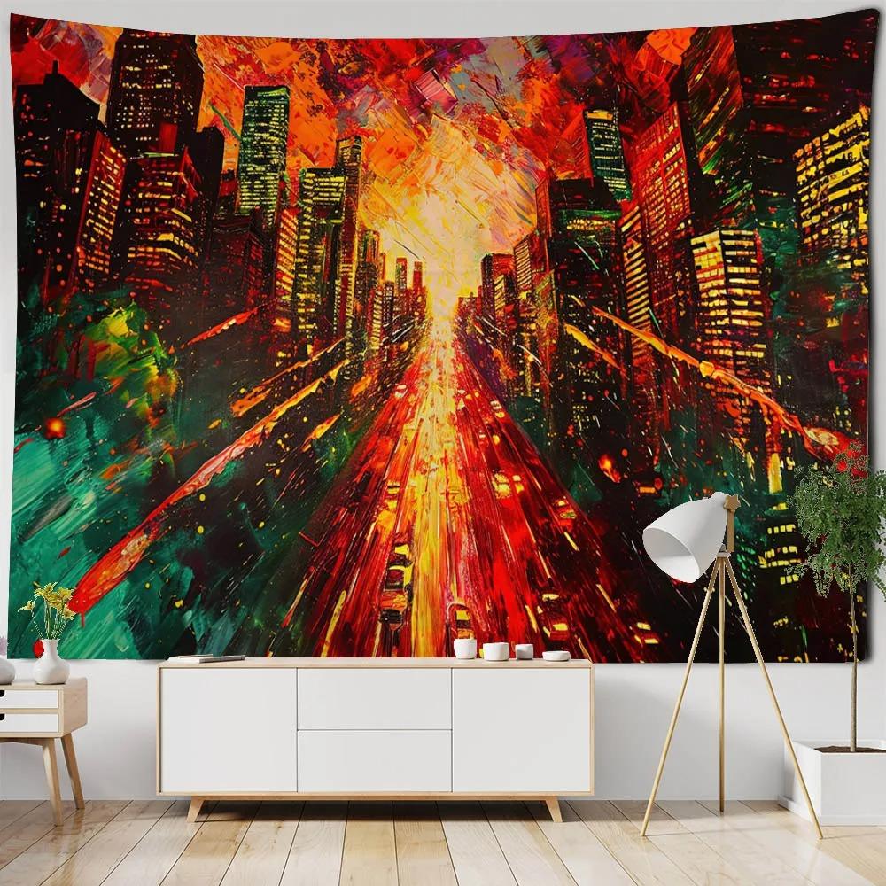 Home Decoration Bohemian Dream City Starry Sky Oil Painting Tapestry Wall Hanging Background Cloth Living Room Bedroom