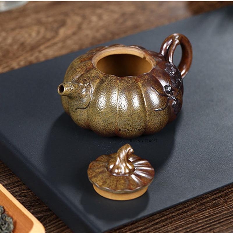 270ml Chinese Yixing Purple Clay Teapot Retro Handmade Pumpkin Shape Tea Pot Household Beauty Kettle Zisha Tea Set Customized