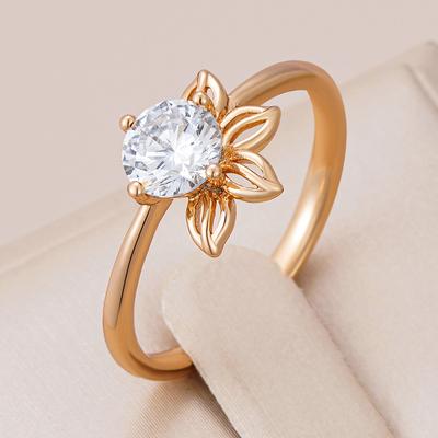Anello da Matrimonio Semplice alla Moda per Sposa Donna Colore Oro Rosa Con Zircone Naturale Accessori Romantico Quotidiano Gioielli Raffinati
