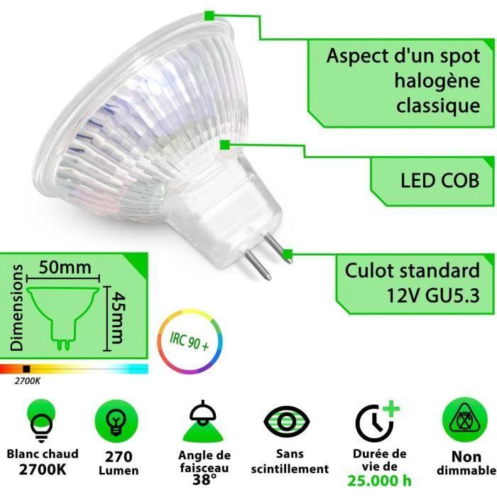 Spot LED - greenandco - IRC 90+ - MR16 GU5.3 - 3W 270lm - Blanc chaud 2700K