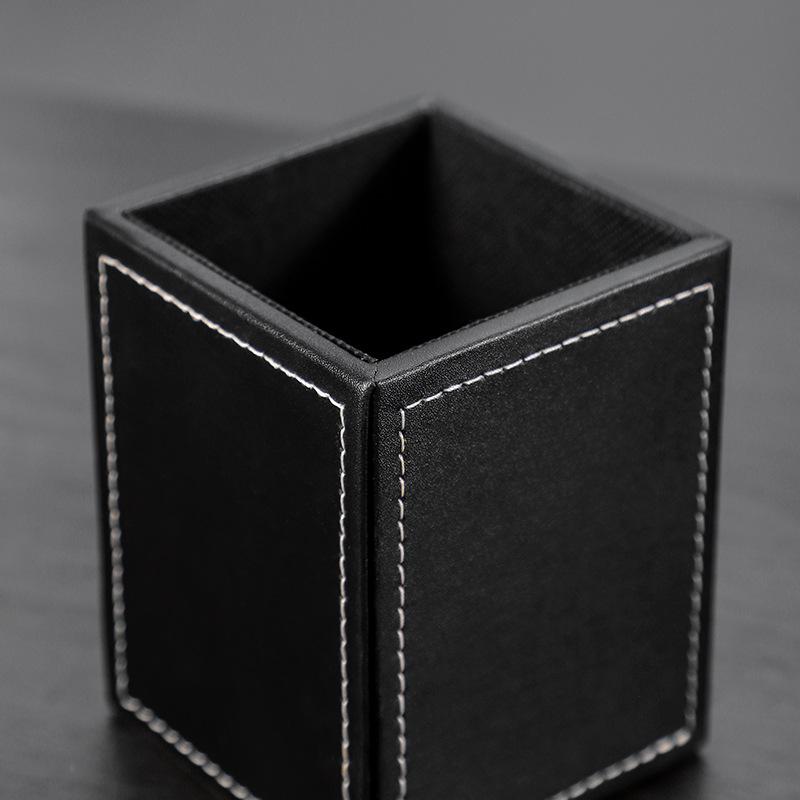 Leder Stiftehalter Kreatives Studenten Schreibwaren Büro Einfaches Quadratisches Mäppchen Schreibtisch Organizer Schwarz Business