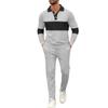 2025 Men's Autumn Waffle Sweatshirt & Pants Set - Casual Long Sleeve Lapel Design