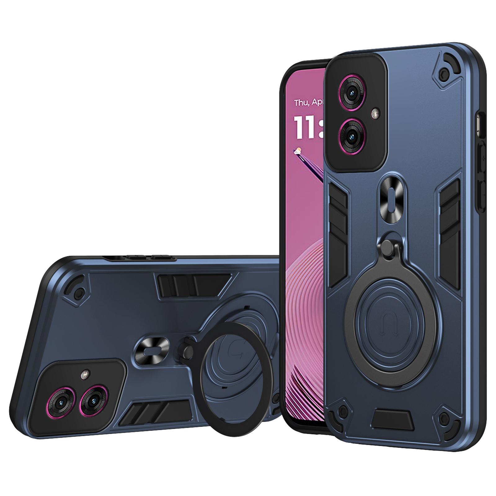 

For Motorola Moto G55 5G Case Rotatable Kickstand PC+TPU Drop Protection Phone Cover Blue