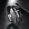 Stainless Steel Multi-Layer Handmade Braided Bracelet With Cross Charm Men Geometric Design Polished Finish