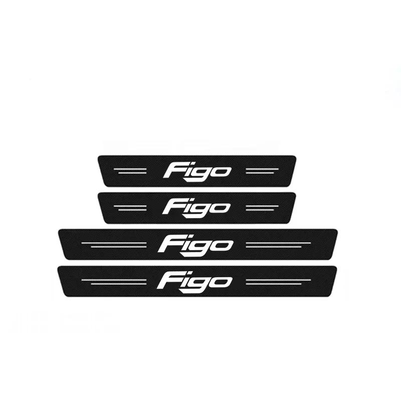 XJGE5 New Carbon Fiber Car Door Sill Sticker Threshold Side Anti Scratch Sticker For Ford Figo Logo Waterproof Decal Car Accessories