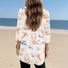 Womens Tops V-neck 3/4 Sleeve Blouses Casual Mid-length Shirts Fashion Print Tunic Tops With Pockets