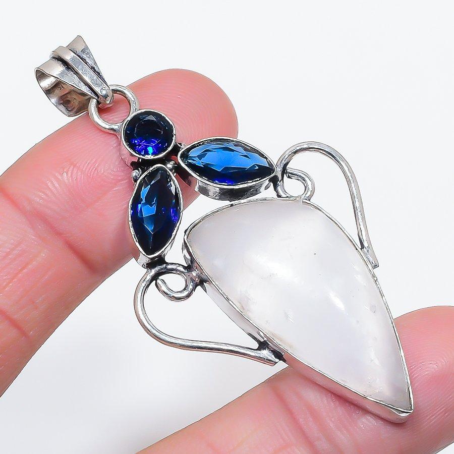 

Natural Selenite, Topaz Gemstone 925 Sterling Silver Jewelry Pendant 2.60 P8Y84
