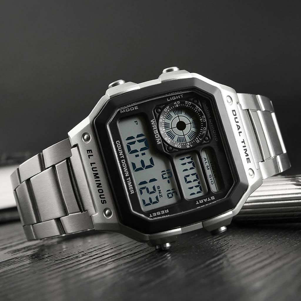   Sport Stainless Steel Men    Water-resistant Digital Backlight Man Wristwatch Male Relogio Musculino Chronograph