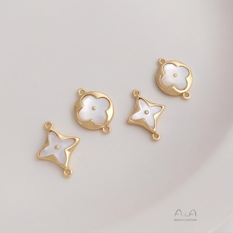 Ciondolo Quadrifoglio con Conchiglia Marina in Oro 14K Gold-Filled per Bracciale Gioielli Fai da Te