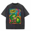 Washed Frog Graphic T-Shirt Men Streetwear Funny Animal Tee Hip Hop Harajuku Top Casual Wash Shirt