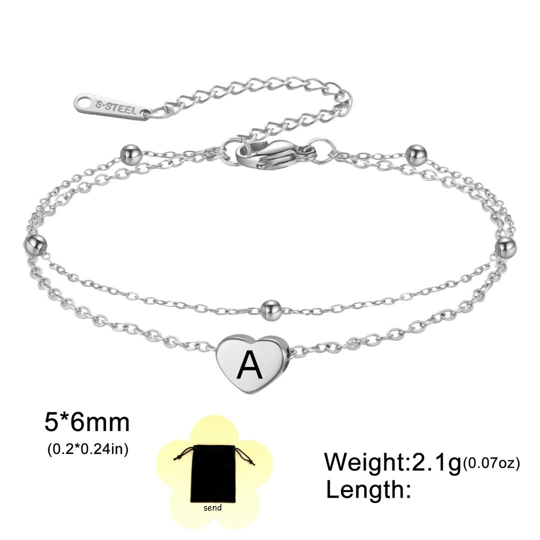Customized Surname Letter Love Double layer Bead Chain Foot Chain Stainless Steel Letter Love Foot Chain Valentine s Day Gift