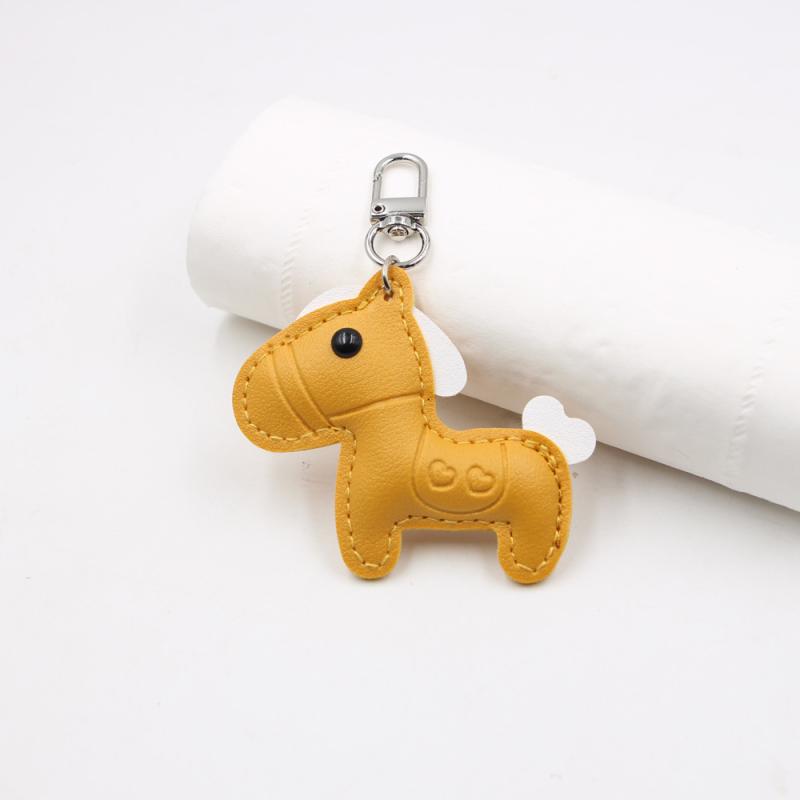 Cute  Women Men'S Cartoon Pu Horse Keychain Car Keyring Bag Pendant Charm Leather Animal Keyfob Sister Bestie Friend Gift