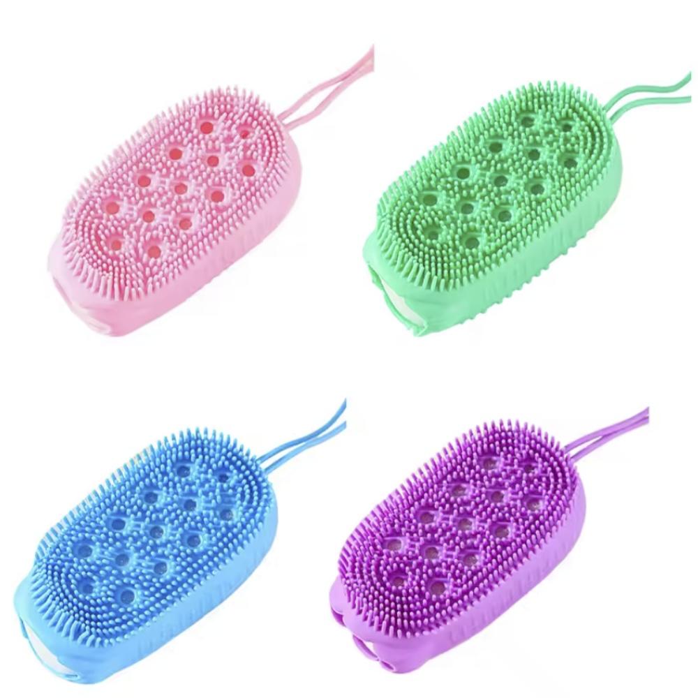 Double Side Silicone Bubble Bath Body Brush with Soap Storage Sponge Massage Scalp Scrubber Skin Clean Exfoliating