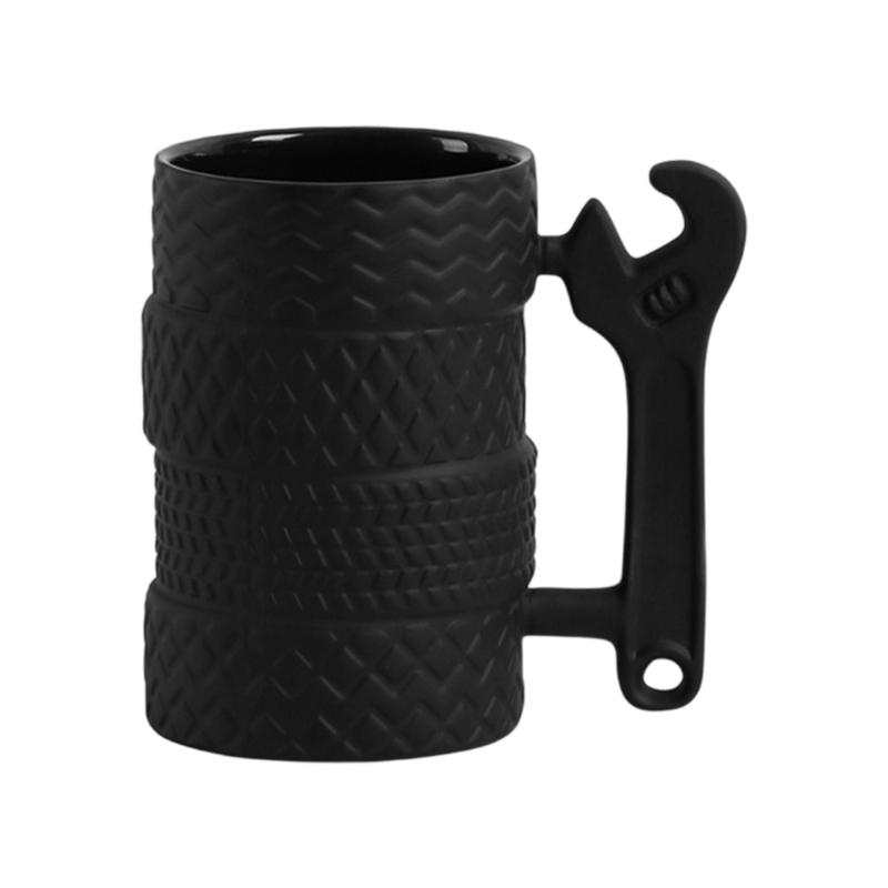 

Durable Ceramic Tire Texture Mugs for Hot Drink Feature Enhancing Heat Insulation Comfortable Handle Drinking Utensils чёрный