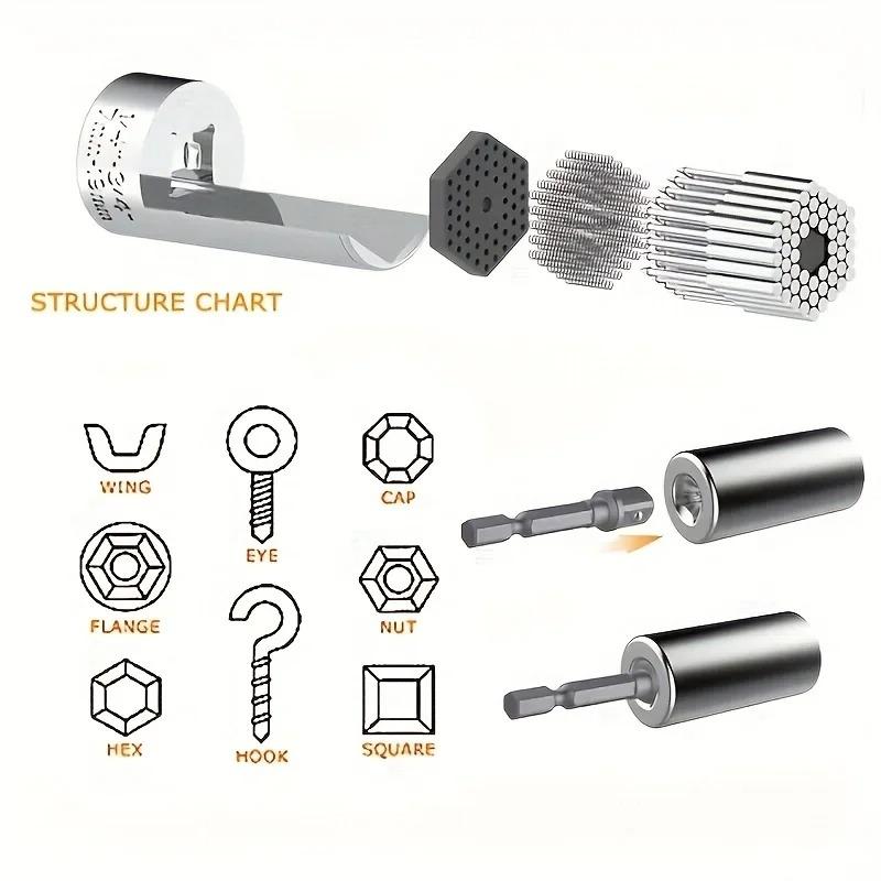 Universal Socket Wrench Torque Head Set Ratchet Super Sleeve Gadget Power Drill Adapter Magic Grip Spanner Key Multi Tool 7-19mm
