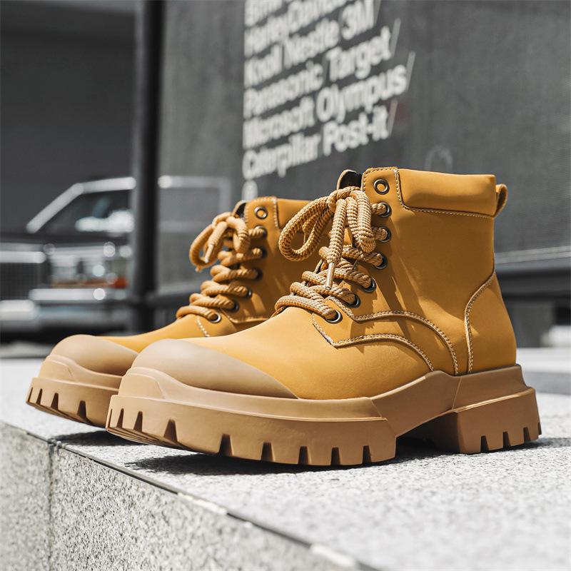 Fashion men luxury fashion tooling work boots genuine leather shoes big toe cowboy platform boot handsome outdoors desert ankle botas