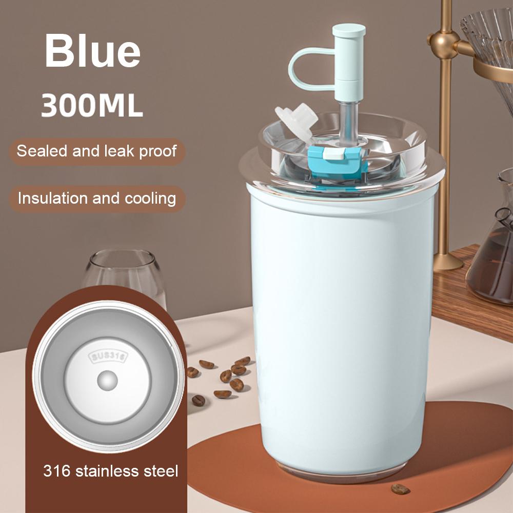 

Кружка для кофе из нержавеющей стали 300 мл с соломинкой, дорожная термобутылка с изоляцией для чая, кофейные кружки, герметичная кружка-термос, не содержит БФА 300ML синий