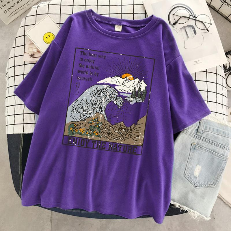 Genießen Sie die Natur Harajuku Grafik T-Shirts Weibliche Street Hip Hop T-Shirts Baumwolle Übergroße Kleidung Cooles Atmungsaktives T-Shirt