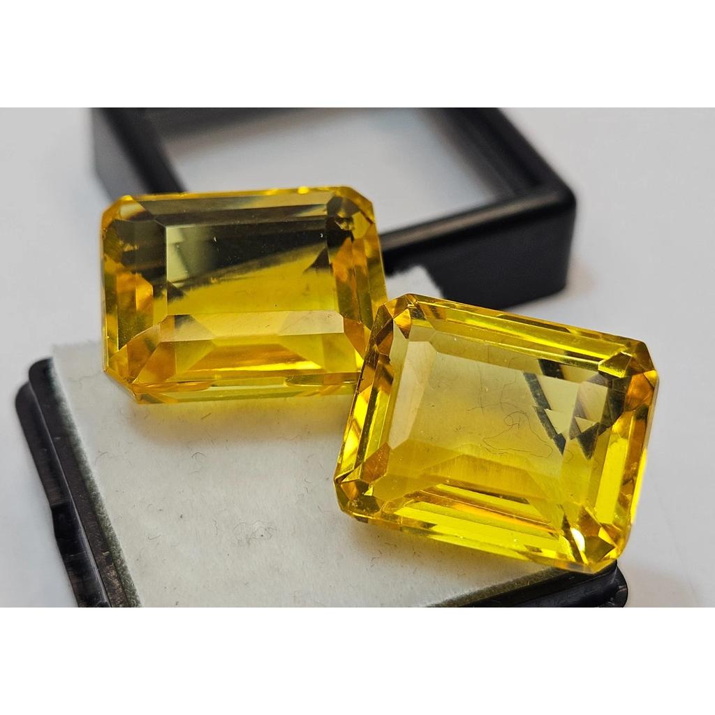 Emerald Cut Yellow Topaz For Earring & Stud Making 33-34 Ct Pair Gemstone
