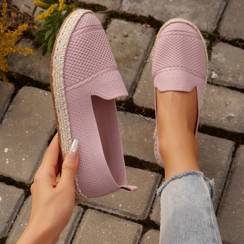 Spring and Autumn New Flying Woven Shoes Women's Shallow Mouth One Pedal Casual Shoes Comfortable and Lightweight Hemp Rope Large Size Flat Shoes