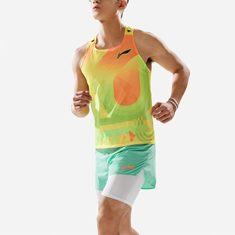 Li Ning Running Series Quick-Dry Breathable Color-Block Round Neck Vest Men Tops AAYU009-4