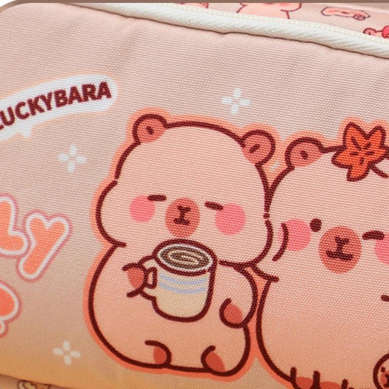 Cartoon Pencil Case Multi Compartments Canvas Pencils Bag Portable Pen Organiser Travel Cosmetic Bag for Student Women