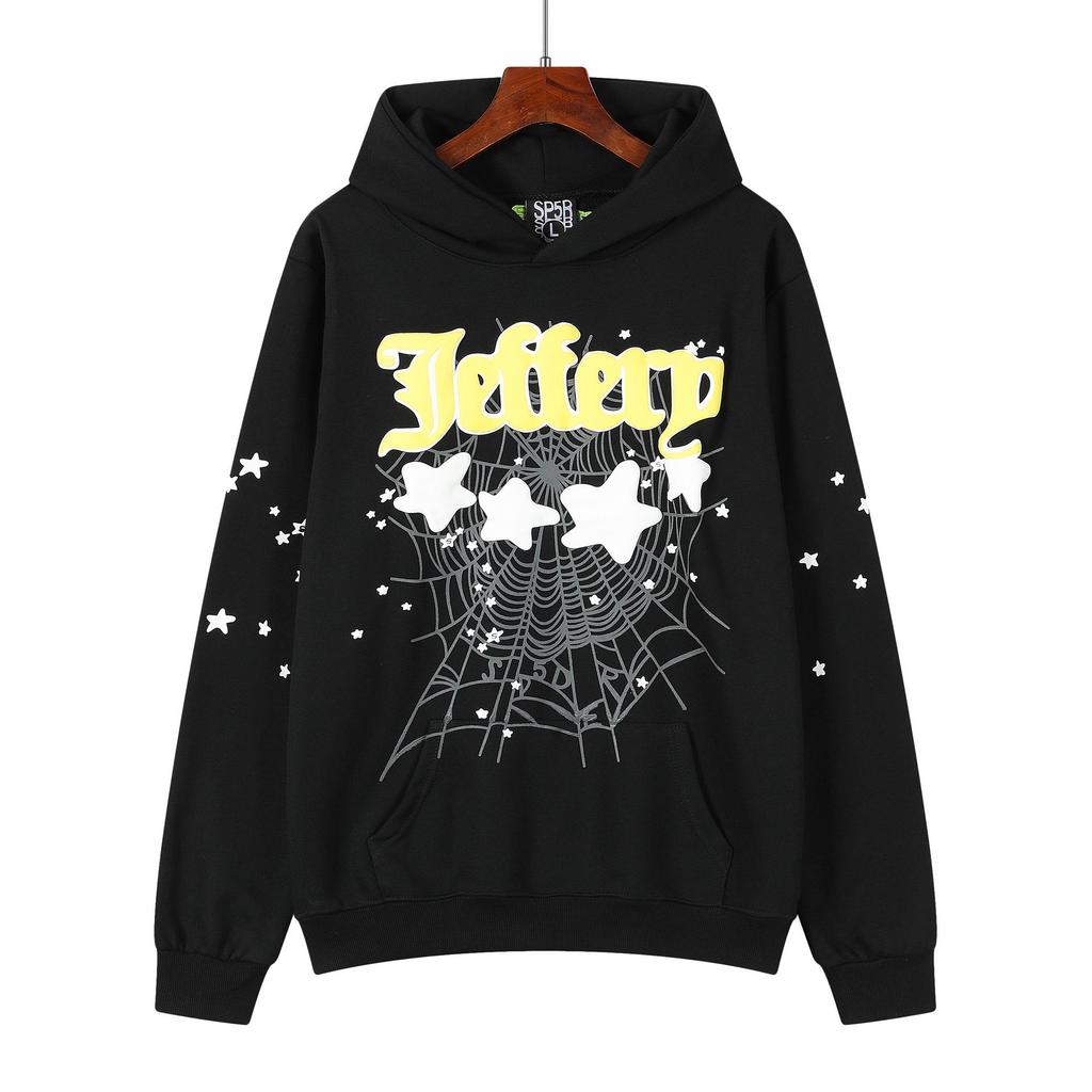 Amerikanischer Stil Sp5der 55555 Spinnennetz Schaumstoffdruck Lockerer Frottee Hoodie für Herren
