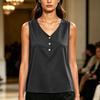 Women's Loose Fit Sleeveless V Neck Pullover Top Button Detail Casual Summer Blouse Lightweight Tank Shirt
