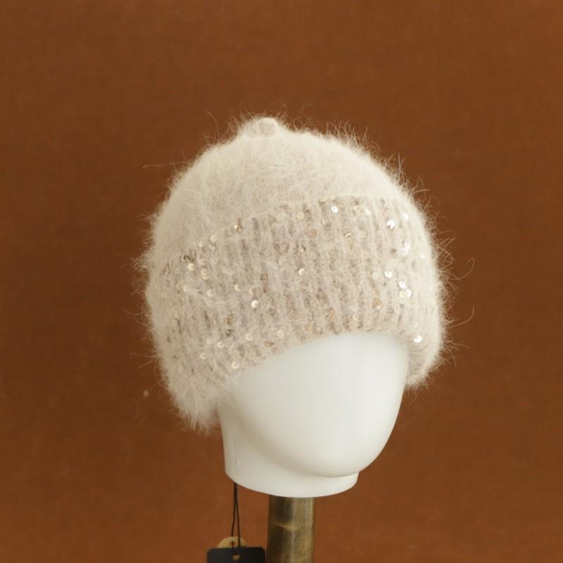 Soft Knit Beanie Hat With Sequin Accent Warm Winter Ear Protection Cap Women Men