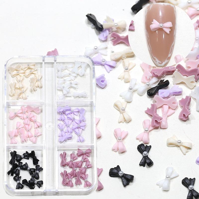 50/60Pcs Mix Color Bow With Pearl Korea Style Nail Art Charms 3D Pink Black White Bowknot Nail Accessories Diy Design