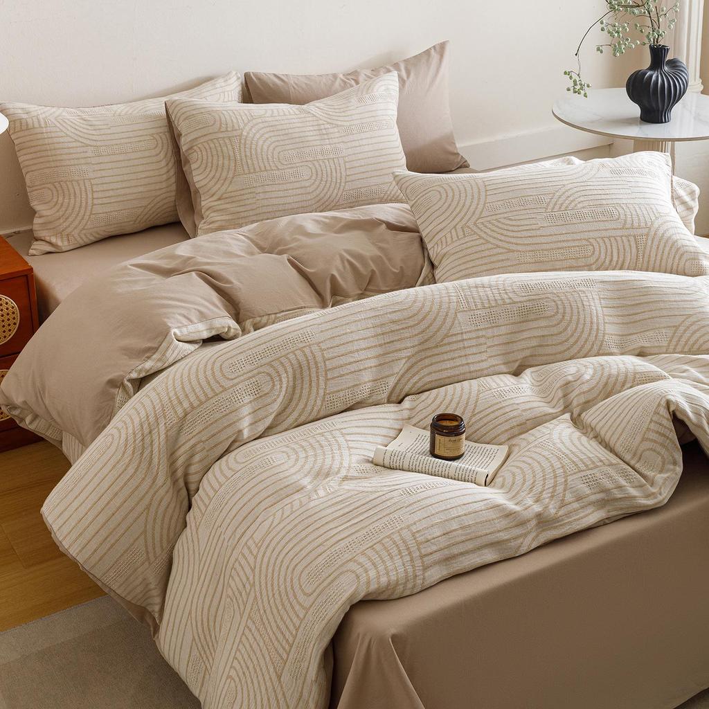 A-Class Cotton 3-Layer Gauze Bedding Set: Duvet Cover, Bed Sheet, Pillowcase - 4-Piece High-End Set
