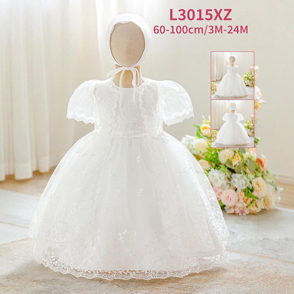 Girls' White Lace Christening Gown - First Birthday Princess Dress