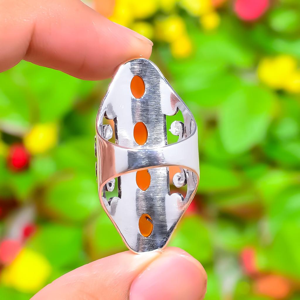 Orange Carnelian Gemstone 925 Sterling Silver Gift Jewelry Ring Size 8