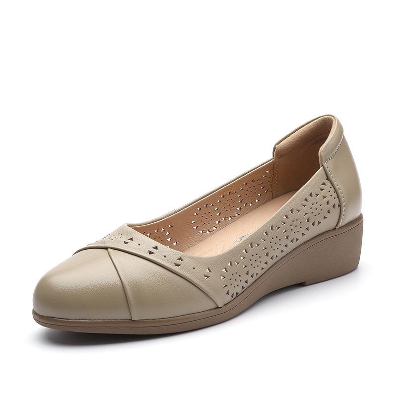 Fashion GKTINOO 2025 Women Flat Shoes Genuine Leather Woman Soft Pointed Toe Flats Summer Lady Hollow Mom Loafers Women Shoes Sandals