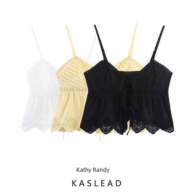 Kaslead New Women clothes Western Style Fashion Simple and Versatile Embroidery Sling Top 0881020