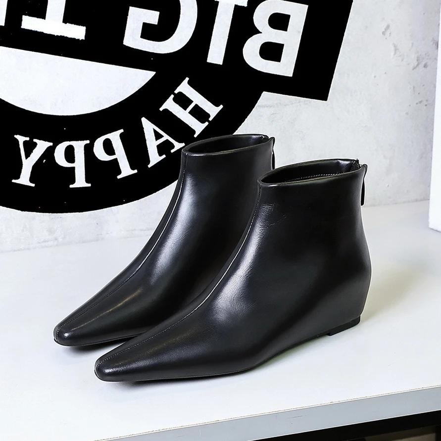 BIGTREE Autumn Winter Round Toe Ankle Boots Women Designer Zipper Wedges Heel Shoes Modern SHort Botas De Mujer