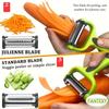 3-in-1 Stainless Steel Julienne Peeler with Ergonomic Rubber Handle - Multifunctional Vegetable & Fruit Cutter, Shredder, and Rotary Blade