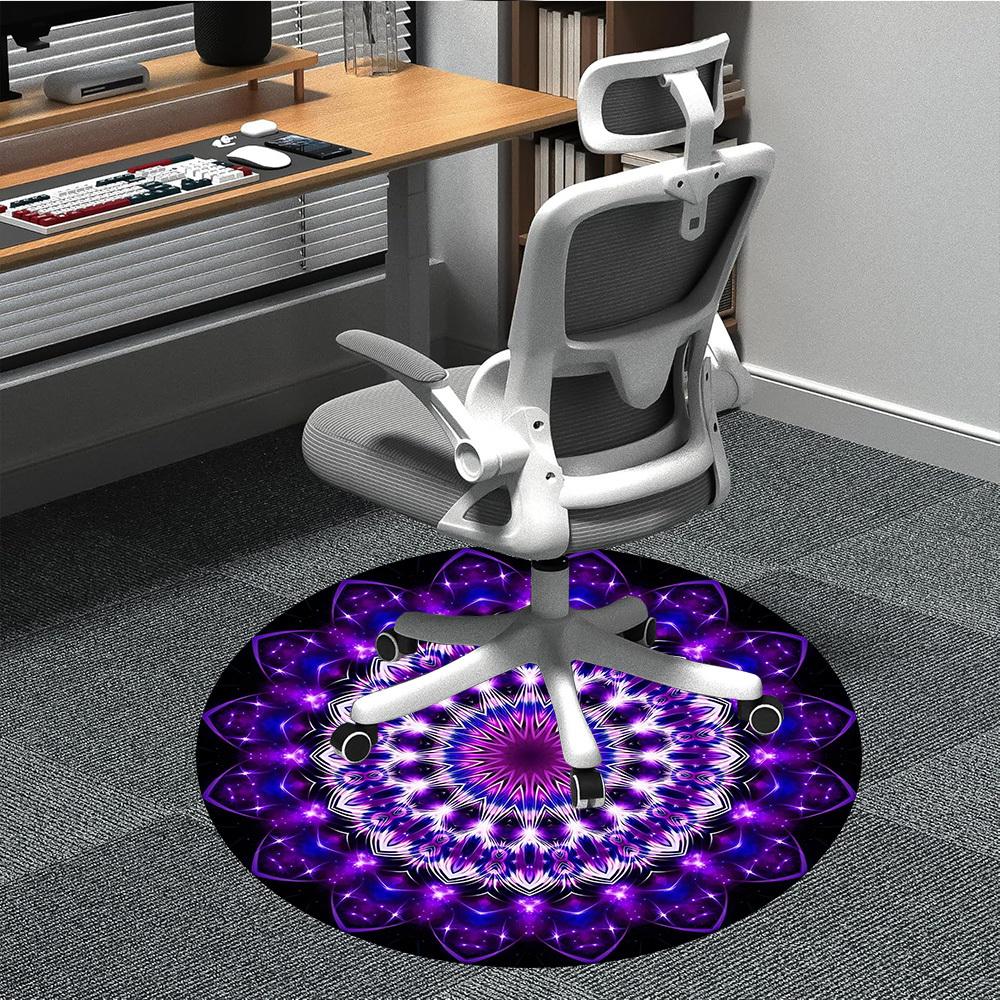 1pc Purple Mandala Chair Carpet for Office, Round Polyester Mat, Indoor Decor for Office, Easycare Fabric, Washable Non-slip Area Carpet