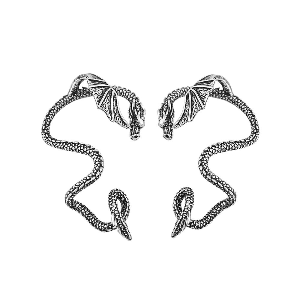 Vintage Domineering Winged Dragon Earrings Stainless Steel Punk Dragon Cuff Earring For Men Women Biker Animal Jewelry