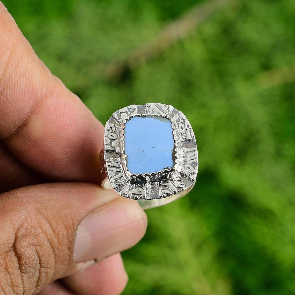 Mothers day Deal Sterling Silver Natural Owyhee Blue Opal Promise Ring Jewelry