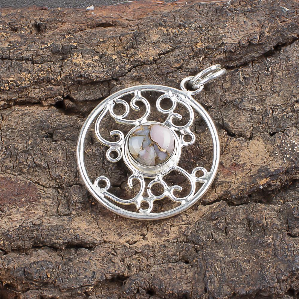 Pink Opal Copper Turquoise Pendant Gemstone Jewelry, 925 Solid Sterling Silver Pendant, Handmade Jewelry Pendant For Thanksgiving Gift
