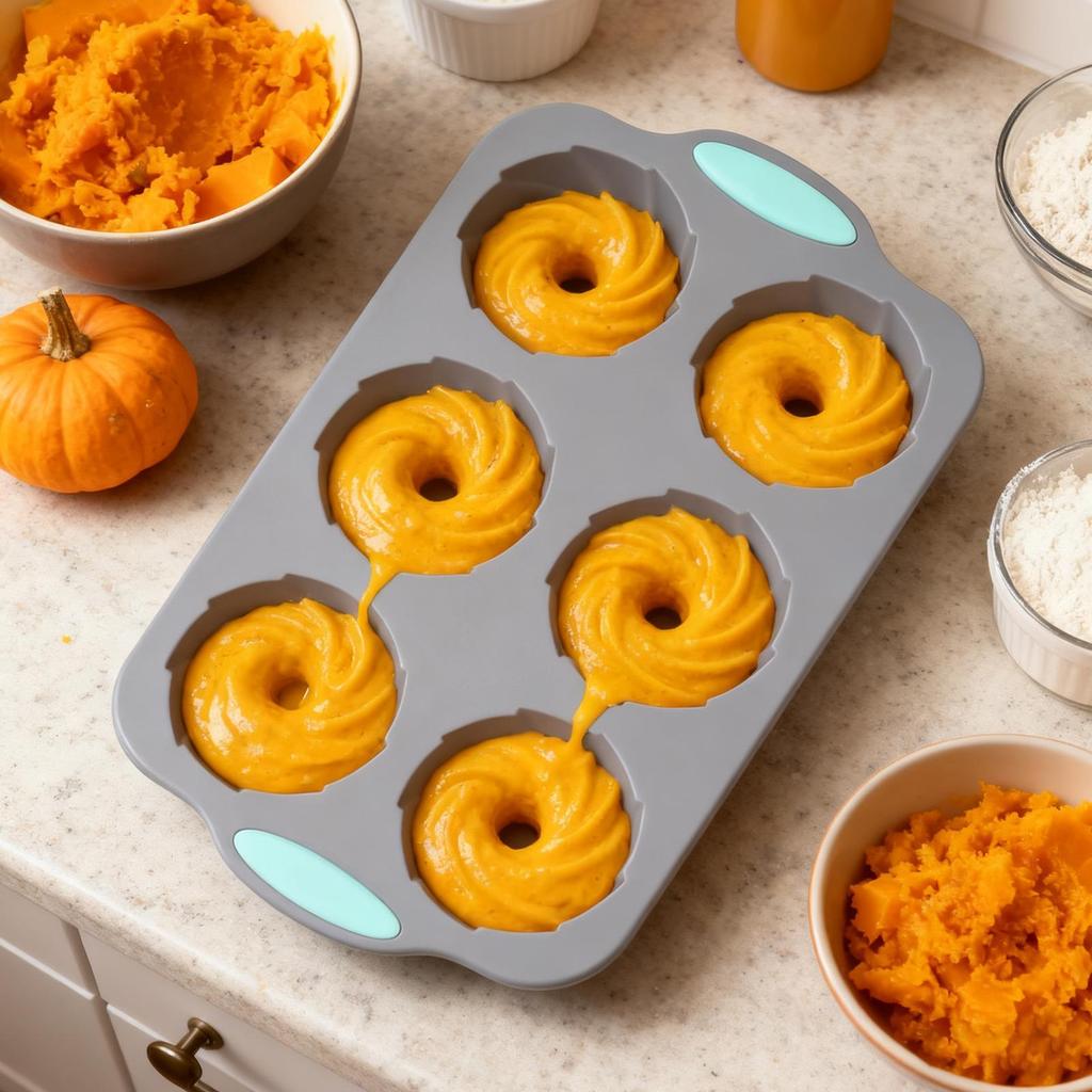 6-hole Silicone Mold Flower Wreath Ice Mold Reusable Christmas Wreath Ice Tray Silicone Molds Pumpkin Donut Chocolate DIY Mold